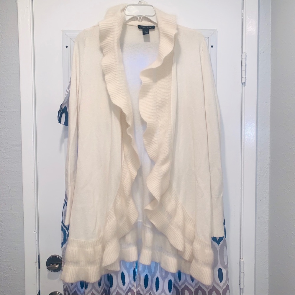WHBM Cream Ruffled Waterfall Cardigan Size M